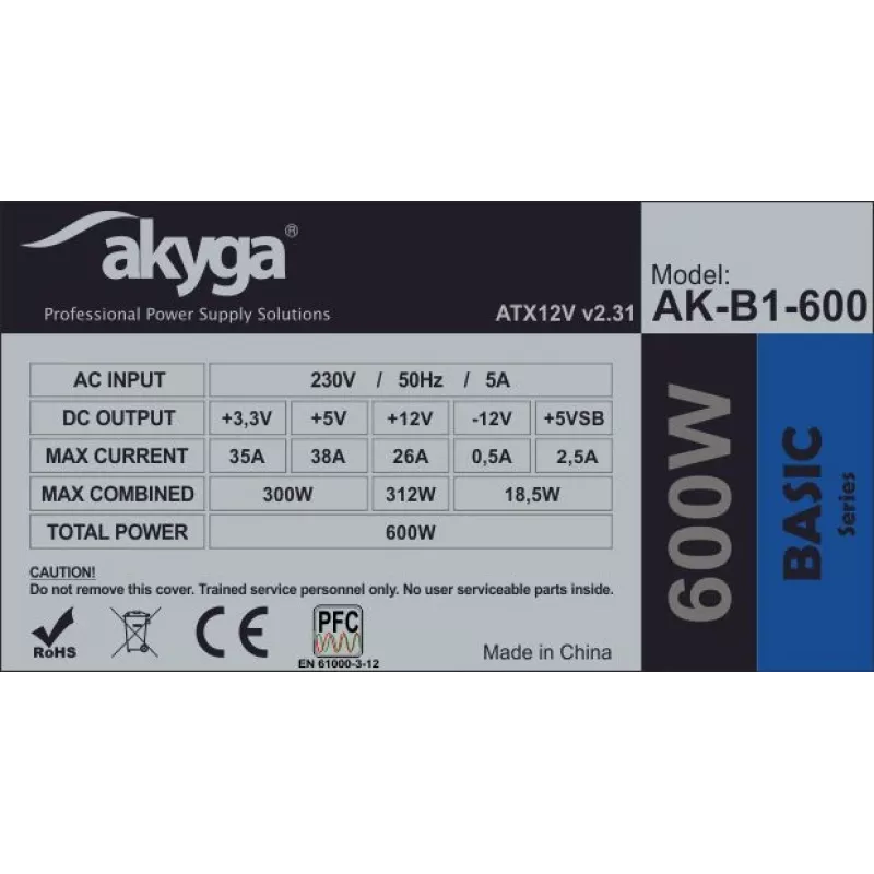 AKYGA toiteplokk ATX 600W (ak-b1-600)