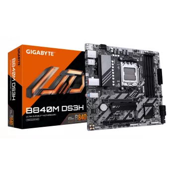 GIGABYTE B840M DS3H emaplaat – AMD Ryzen 9000 protsessoritele, 8+2+2 faasi VRM, kuni 8200 MHz DDR5, 2x PCIe 4.0 M.2, 2.5GbE LAN, USB 3.2 Gen 1