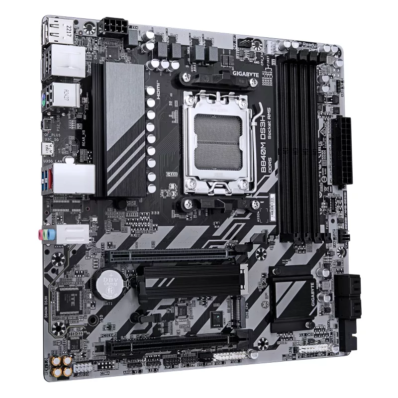 GIGABYTE B840M DS3H emaplaat – AMD Ryzen 9000 protsessoritele, 8+2+2 faasi VRM, kuni 8200 MHz DDR5, 2x PCIe 4.0 M.2, 2.5GbE LAN, USB 3.2 Gen 1