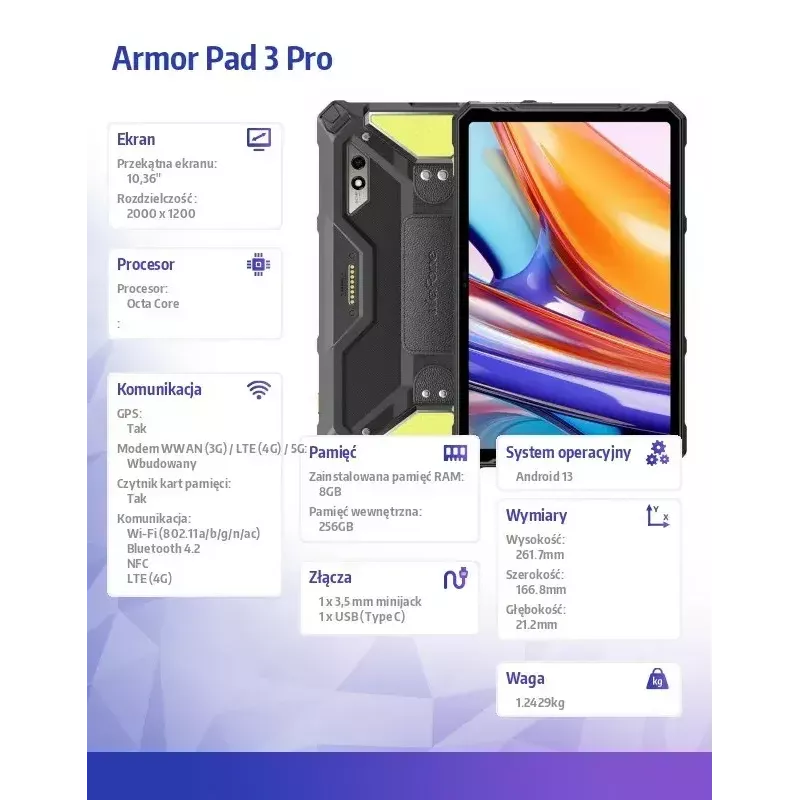 Tahvelarvuti UleFone Armor Pad 3 Pro 10,36 tolli, kaheksatuumaline, 8 GB muutmälu, 256 GB salvestusruum, Android