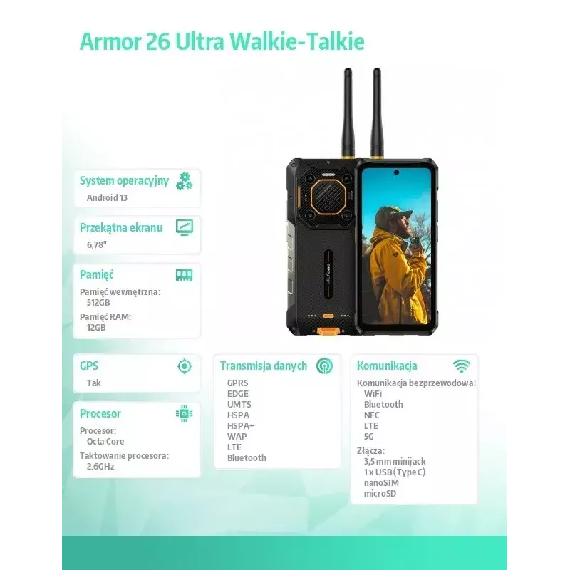 Nutitelefon UleFone Armor 26 Ultra 6,1-tolline 12 GB muutmälu 512 GB salvestusruum must