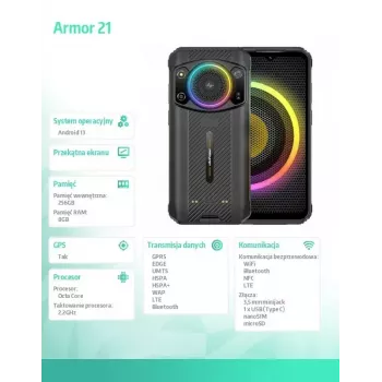 Nutitelefon UleFone Armor 21 — 6,58-tolline ekraan, 8 GB RAM, 256 GB salvestusruum, must