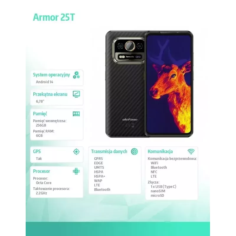 Nutitelefon UleFone Armor 25T 6,0-tolline 6/256 GB Härmas Must, energiaklass B