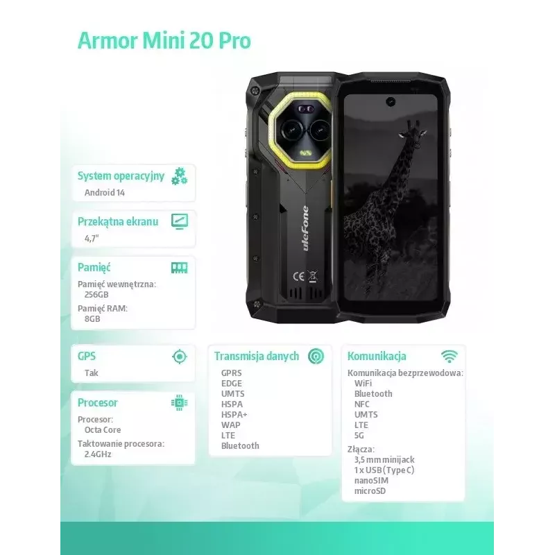 Nutitelefon UleFone Armor Mini 20 Pro 4G 6,1 tolli 8/256 GB must, energiaklass B
