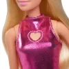 Barbie Fashionistas nukk nr 230 metallilise roosa minikleidiga ja südameväljalõikega, blondid juuksed