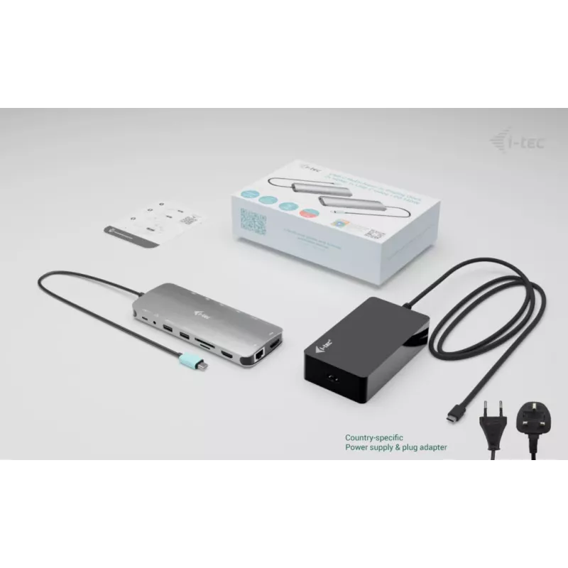 i-tec Metal USB-C Nano 3x Display Dock, 2x HDMI 1x USB-C video with Power Delivery 140W + Universal Charger 140 W