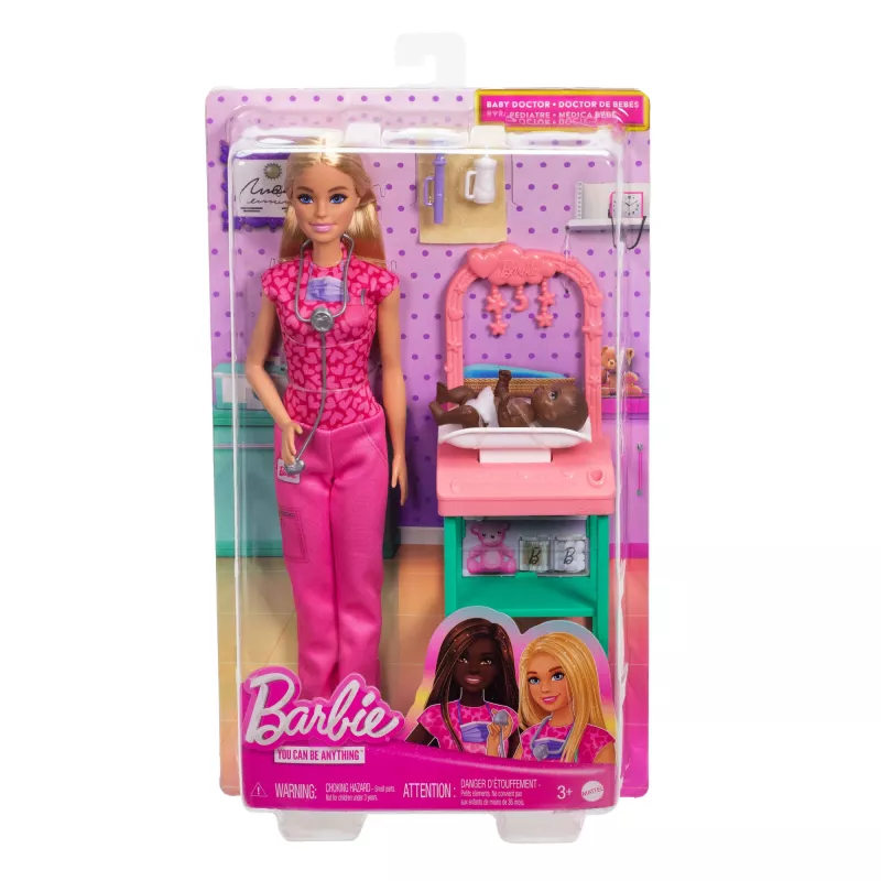 Barbie beebiarsti nukk blondi moenukuga, 1 beebinukk, mööbel ja tarvikud