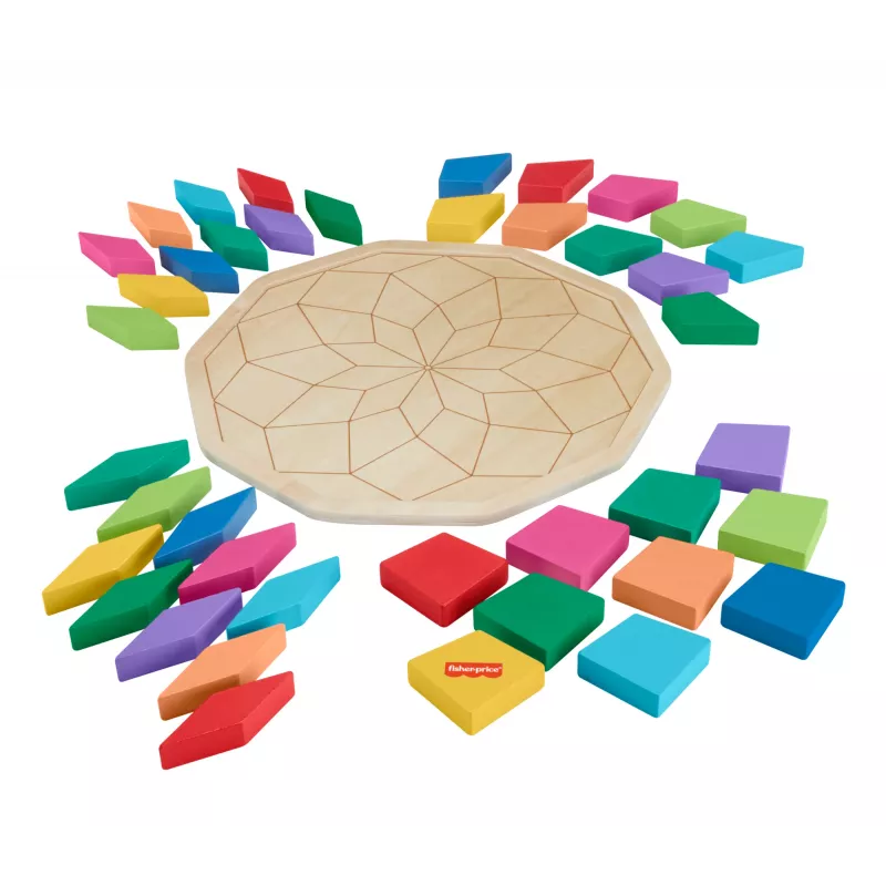 Fisher-Price puidust mandala geomeetriline pusle väikelastele ja lastele, 40 puidust tükki