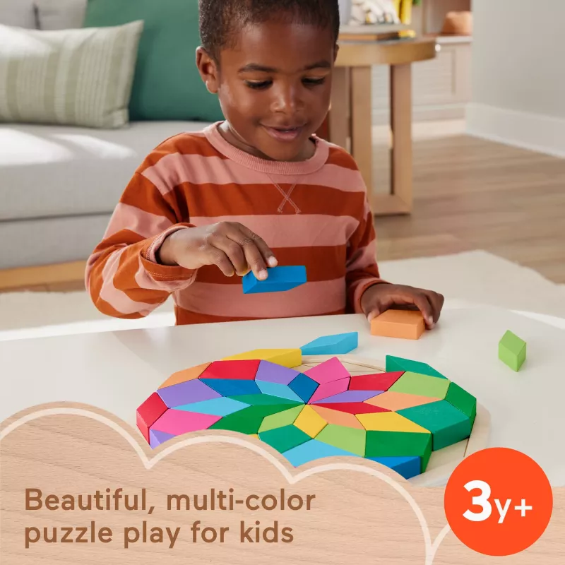 Fisher-Price puidust mandala geomeetriline pusle väikelastele ja lastele, 40 puidust tükki