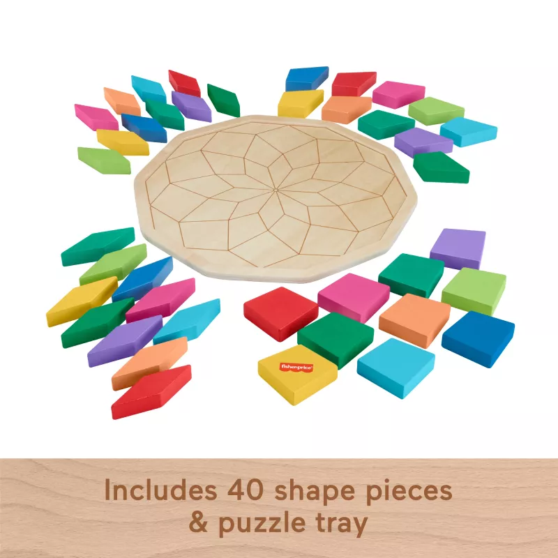 Fisher-Price puidust mandala geomeetriline pusle väikelastele ja lastele, 40 puidust tükki