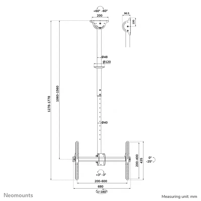 Neomounts CL35-440BL16L monitori/teleri laekinnitus 37-70 tolli - k 106-156 cm