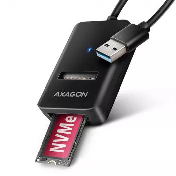 SSD korpus AXAGON ADM2-AM USB-A 10Gbps ühe M.2 NVMe/SATA draivi jaoks, USB 3.2 Gen 2, 10 cm kaabel, must