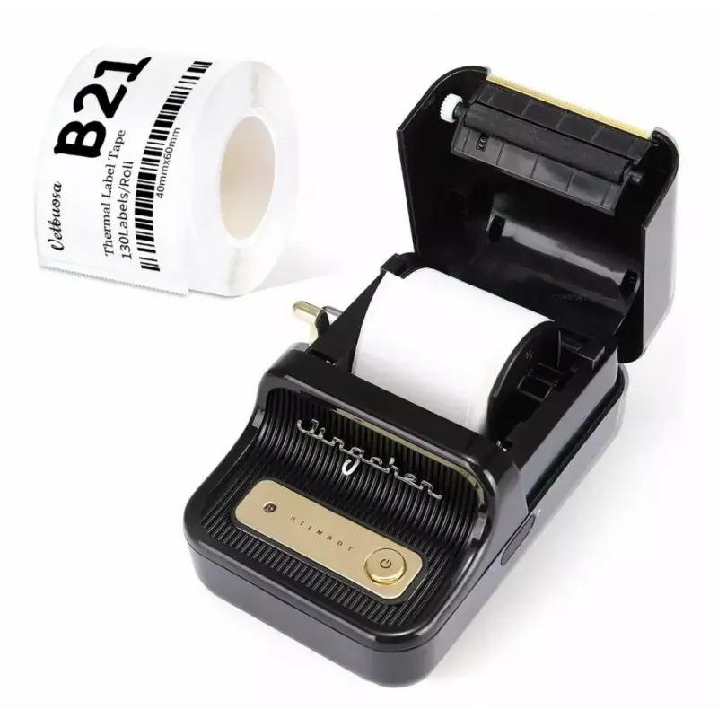 NIIMBOT B21S must – kompaktne Bluetooth rullprinter, 50 mm prindilaius, 60 mm/s, Li-Ion 1200 mAh