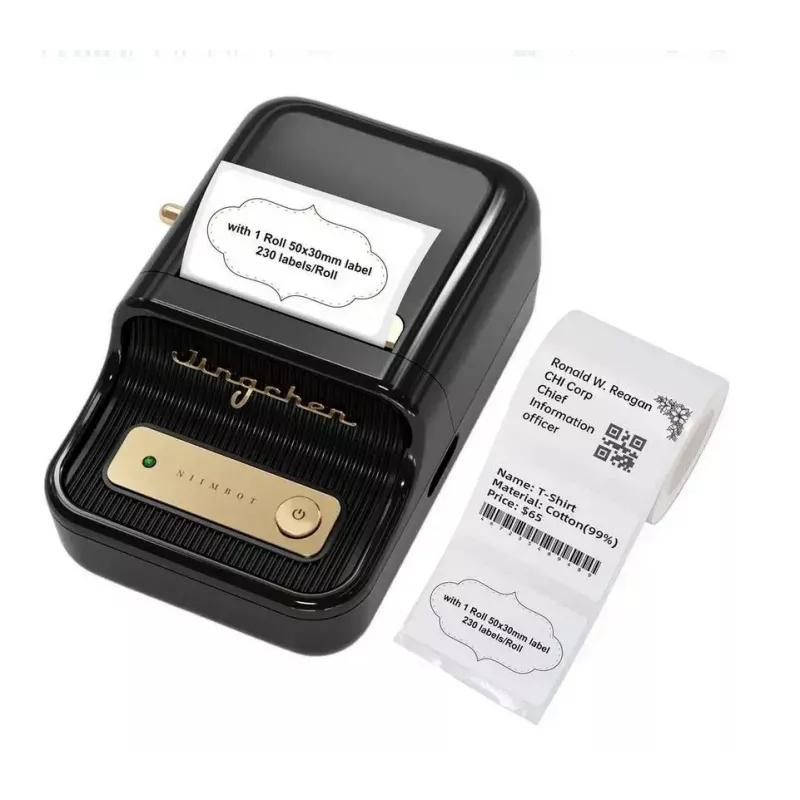 NIIMBOT B21S must – kompaktne Bluetooth rullprinter, 50 mm prindilaius, 60 mm/s, Li-Ion 1200 mAh