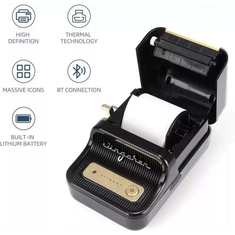 NIIMBOT B21S must – kompaktne Bluetooth rullprinter, 50 mm prindilaius, 60 mm/s, Li-Ion 1200 mAh