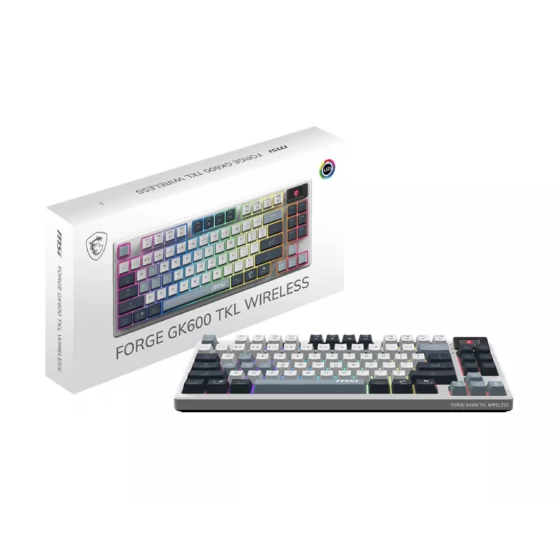 Mehaaniline numbriplokita mänguklaviatuur MSI FORGE GK600 TKL Wireless USB + Bluetooth QWERTY UK English RGB sinine/valge