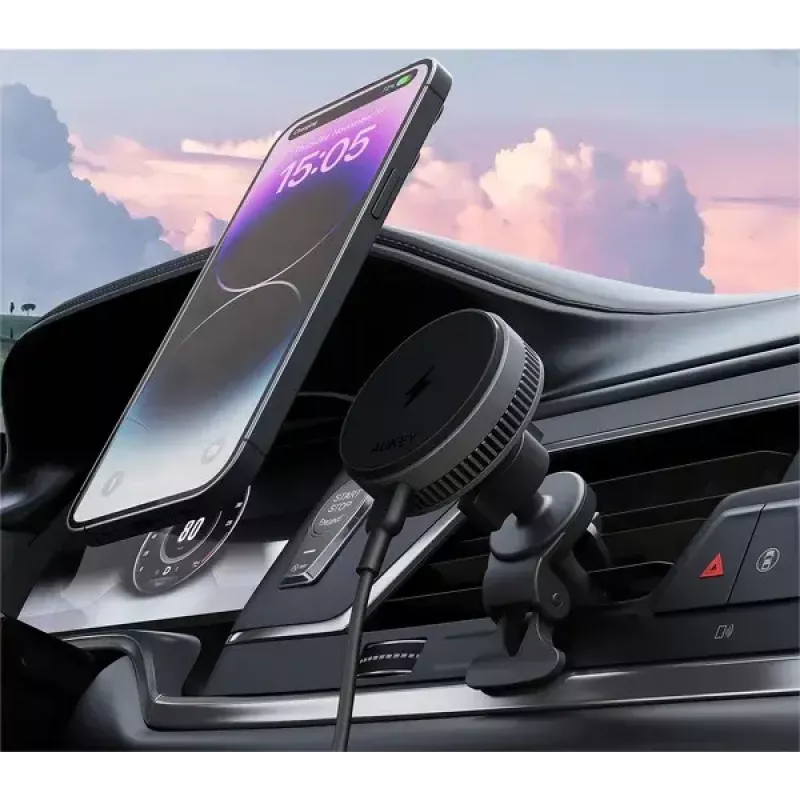 Aukey Wireless Charging Mount HD-MC13A MagSafe-ühilduv õhutusava kinnitus iPhone'ile, 15W juhtmevaba laadimine