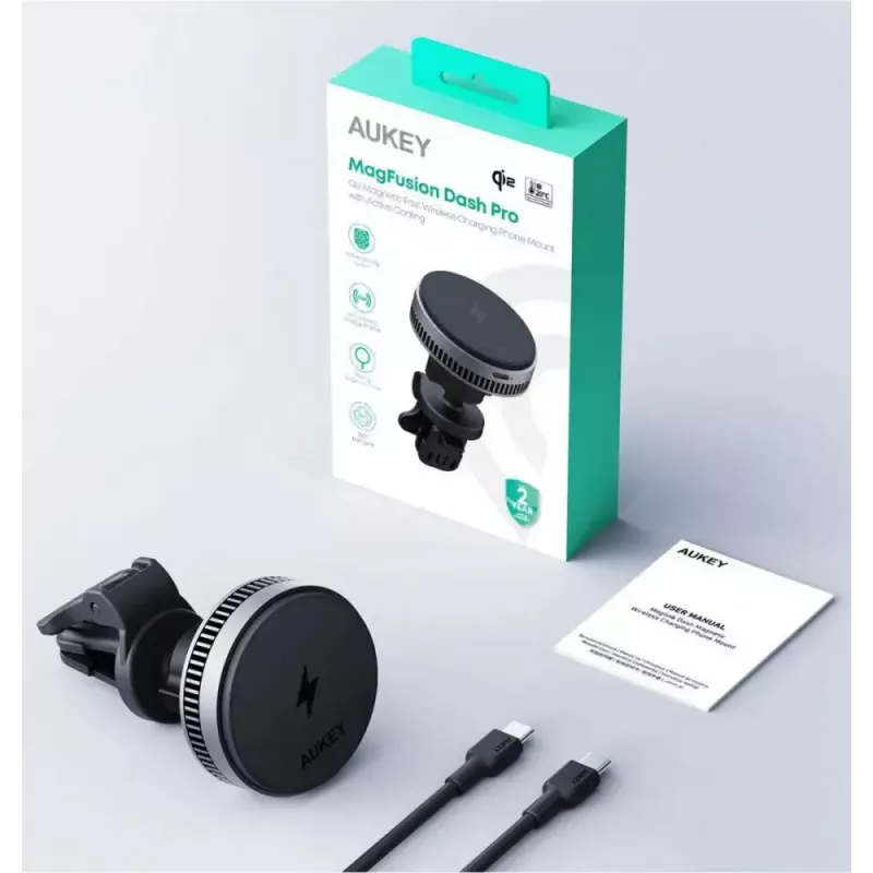 Aukey Wireless Charging Mount HD-MC13A MagSafe-ühilduv õhutusava kinnitus iPhone'ile, 15W juhtmevaba laadimine