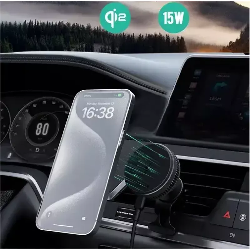 Aukey Wireless Charging Mount HD-MC13A MagSafe-ühilduv õhutusava kinnitus iPhone'ile, 15W juhtmevaba laadimine