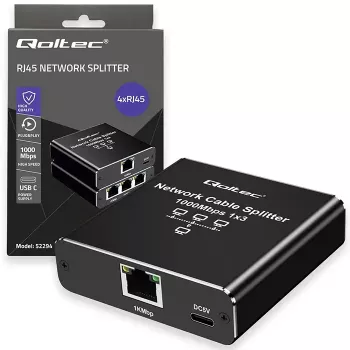 Etherneti jaotur QOLTEC 52294 1x3 RJ45 USB-C toitega