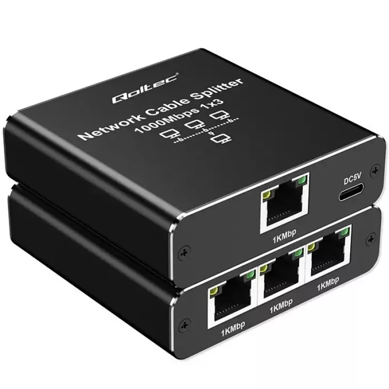 Etherneti jaotur QOLTEC 52294 1x3 RJ45 USB-C toitega