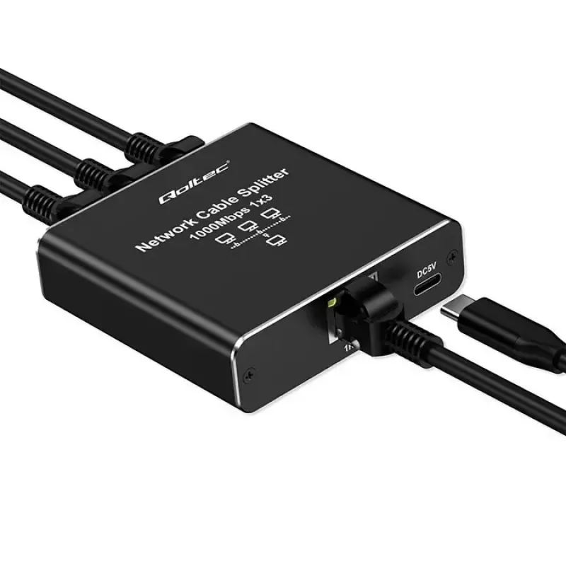 Etherneti jaotur QOLTEC 52294 1x3 RJ45 USB-C toitega