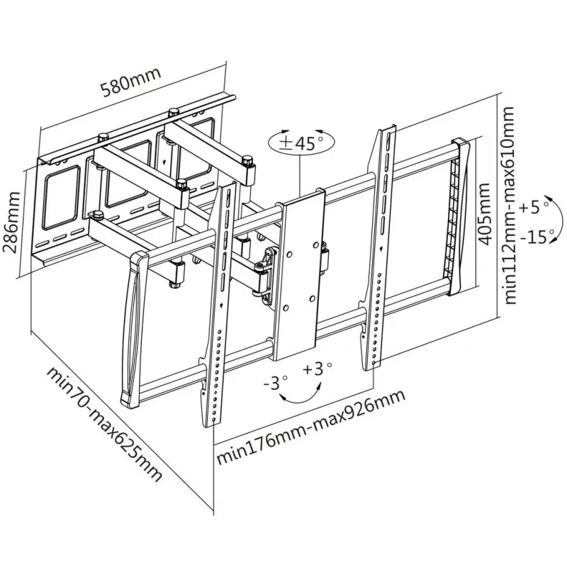 Manhattan seinakinnitus teleritele ja monitoridele (täisliigutusega), ekraanidele 37 inch kuni 100 inch, VESA ühilduvus: kõik vahemikus 200x200mm kuni 900x600mm – kontrollige ekraani tagaküljel olevate nelja kinnitusava mõõtmeid, et veenduda sobivuses, max 80 kg, Must, Kronstein, Eluaegne garantii