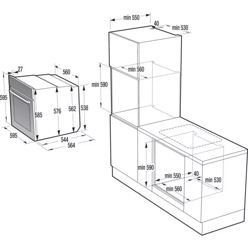 Sisseehitatud elektriahi Gorenje BSA6737E15BG — 77 L, must, digitaalne taimer, konvektsioon, grill, pitsafunktsioon