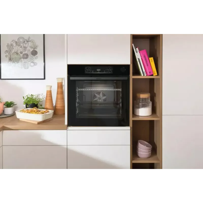 Sisseehitatud elektriahi Gorenje BSA6737E15BG — 77 L, must, digitaalne taimer, konvektsioon, grill, pitsafunktsioon