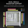 PC-korpus CORSAIR FRAME 4000D RS Midi Tower valge — ATX, karastatud klaas, 3x120mm esiventilaatorit, toetab 360/240/140mm radiaatoreid