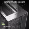 PC-korpus CORSAIR FRAME 4000D RS Midi Tower valge — ATX, karastatud klaas, 3x120mm esiventilaatorit, toetab 360/240/140mm radiaatoreid