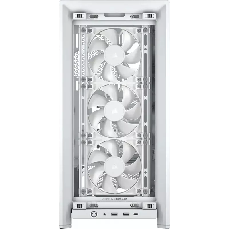 PC-korpus CORSAIR FRAME 4000D RS Midi Tower valge — ATX, karastatud klaas, 3x120mm esiventilaatorit, toetab 360/240/140mm radiaatoreid