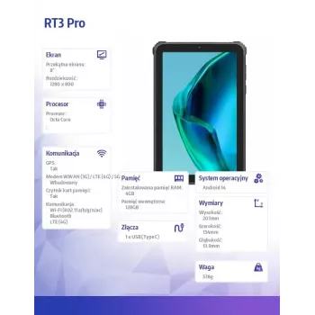 Tahvelarvuti OukiTel RT3 Pro 4G 10,1-tolline kaheksatuumaline 4 GB muutmälu 128 GB Android