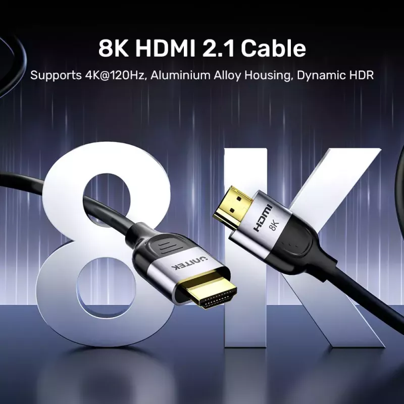 HDMI-kaabel UNITEK C11086GY01-3M 3m 2.1 48 Gbit/s must hall