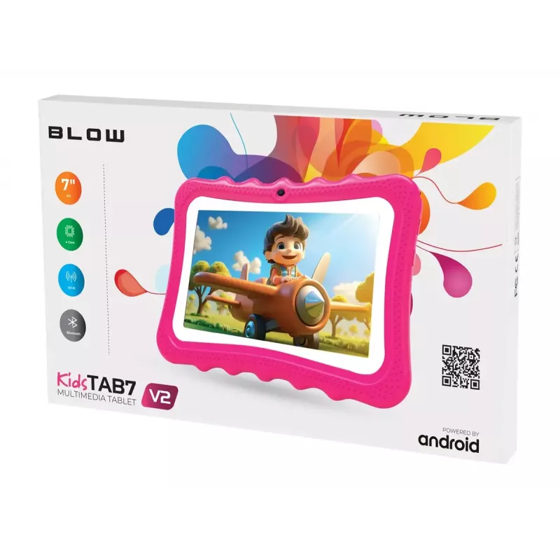Tahvelarvuti BLOW KidsTAB7 V2, 7" 1280x800, A133 1,5 GHz, 4 GB RAM, 32 GB, Android 14, ümbrisega, roosa