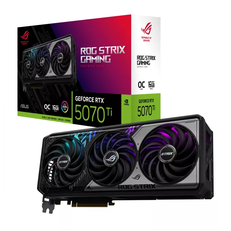 Videokaart ASUS GeForce RTX 5070 Ti — 16 GB GDDR7, PCIe 5.0, 256-bit, 3 pesa, 332 mm, 3 ventilaatorit
