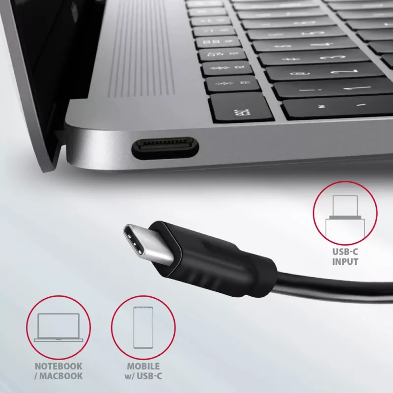 Axagon HMC-5G21 USB 10Gbps jaotur, 2x USB-A, 2x USB-C, HDMI 4k/30Hz, PD 60W, USB-C kaabel