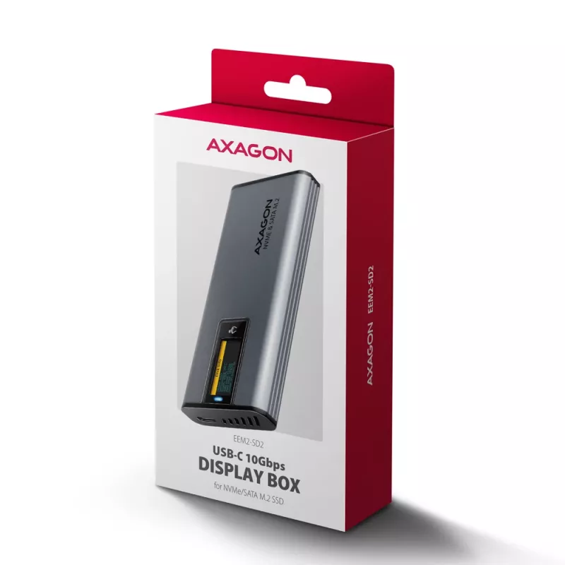 Axagon EEM2-SD2 USB-C 10Gbps - M.2 NVMe & SATA SSD EKRAANiga karp