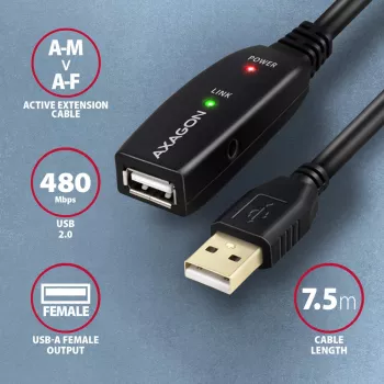 Axagon ADR-207 USB pikenduskaabel 7,5 m USB 2.0 Must