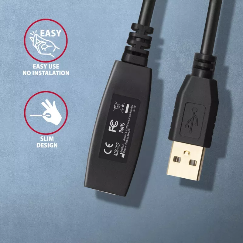 Axagon ADR-207 USB pikenduskaabel 7,5 m USB 2.0 Must