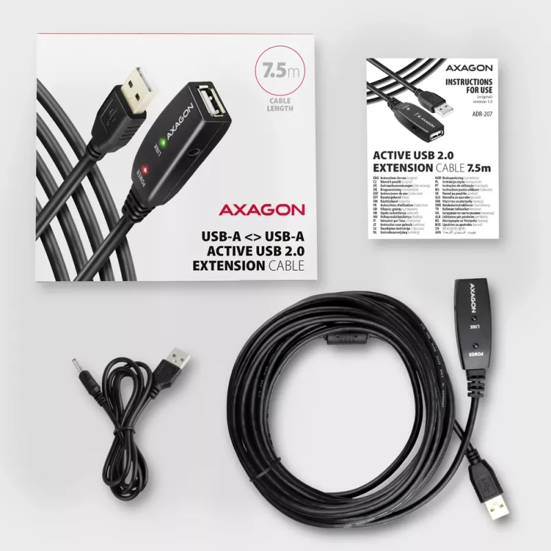 Axagon ADR-207 USB pikenduskaabel 7,5 m USB 2.0 Must