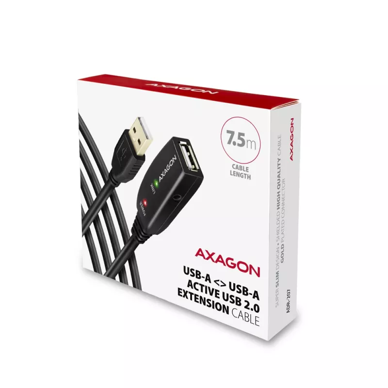 Axagon ADR-207 USB pikenduskaabel 7,5 m USB 2.0 Must