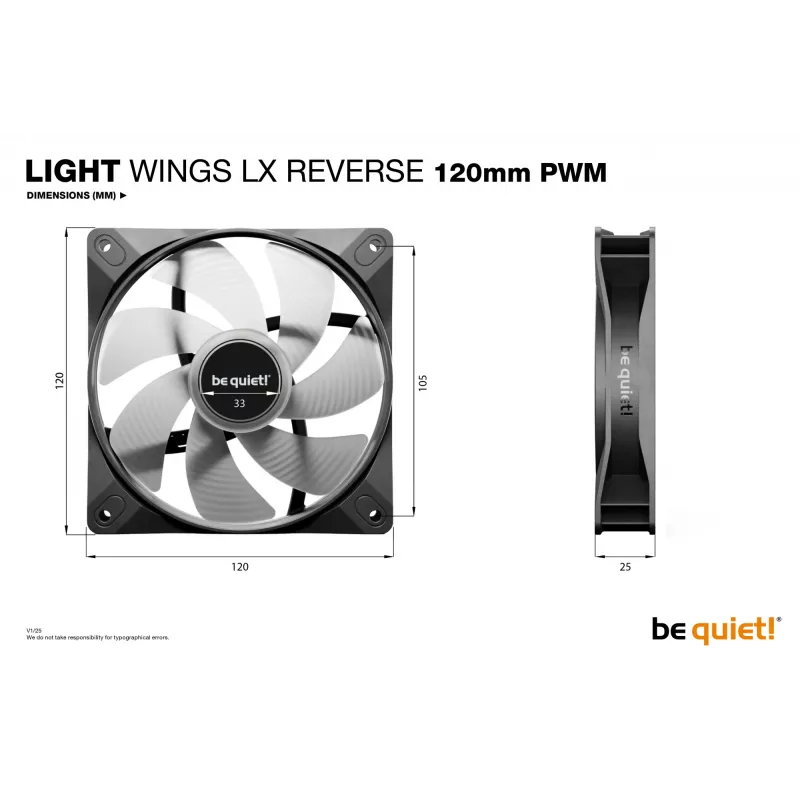 be quiet! Light Wings LX 120 mm PWM Reverse Must Arvutikorpuse ventilaator 12 cm 1 tk