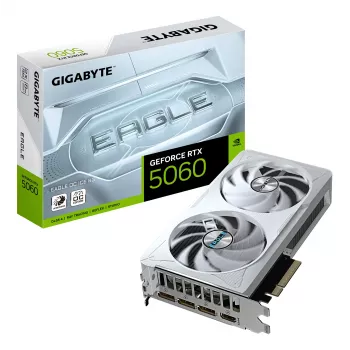 GIGABYTE GeForce RTX 5060 EAGLE OC ICE 8G graafikakaart - 8 GB GDDR7, 128bit, PCI-E 5.0, 2550 MHz tuumasagedus, 3 x DisplayPort, 1 x HDMI, GV-N5060EAGLEOC ICE-8GD