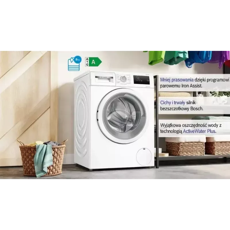 Eestlaetav pesumasin Bosch WAN2405MPL, 7 kg, 1200 p/min, A energiaklass, LED-ekraan, valge