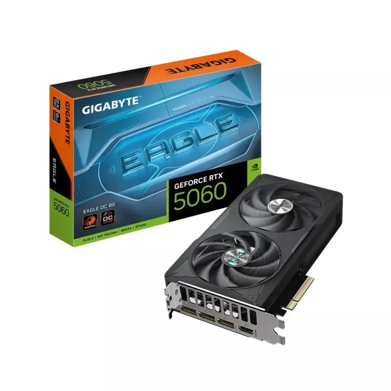 Graafikakaart GIGABYTE GeForce RTX 5060 8GB GDDR7, PCIe 5.0, 128-bit, 3840 CUDA, 2-pesaline, WINDFORCE 2X