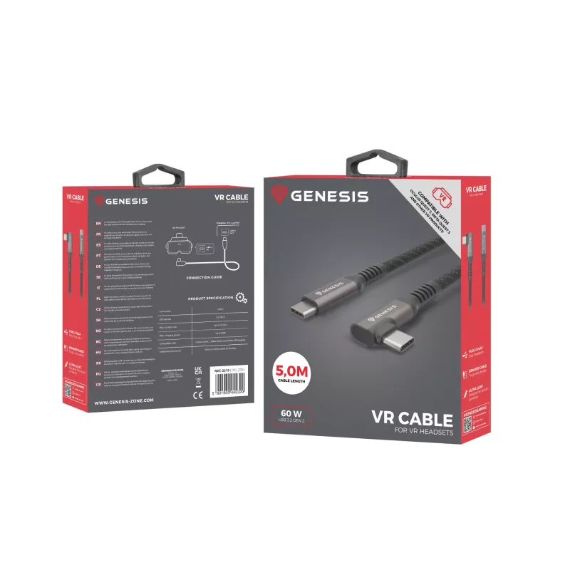 GENESIS NVC-2219 USB-kaabel USB 3.2 Gen 2 (3.1 Gen 2) 5 m USB C Must, Hall