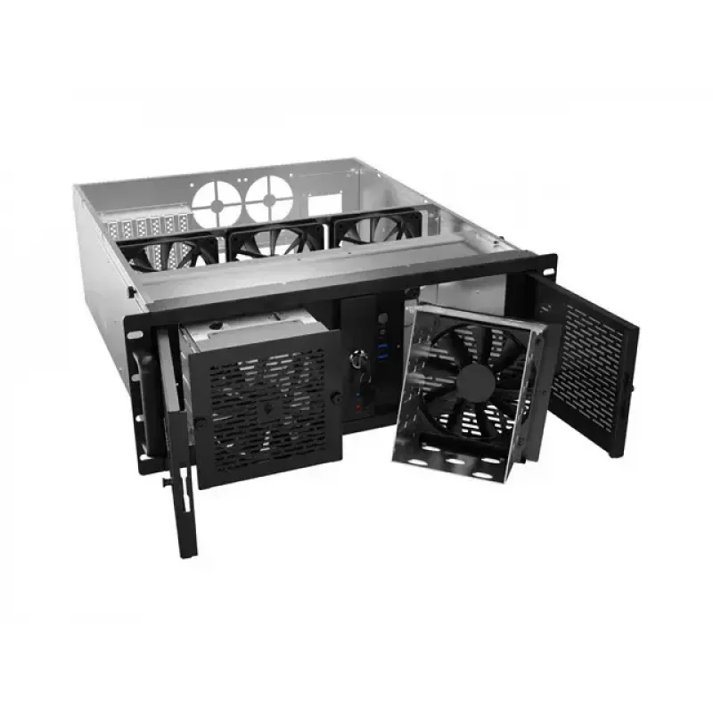Rack-korpus Lanberg SC01-5204-12B 4U Must 5 ventilaatorit