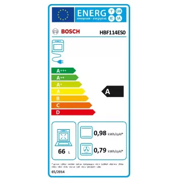 Sisseehitatud elektriahi Bosch Serie 2 HBF114ES0 — 66 L, roostevaba teras, puute- ja pöördnuppjuhtimine, 7 programmi, grill, konvektsioon, 50–275 °C