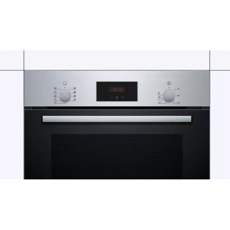 Sisseehitatud elektriahi Bosch Serie 2 HBF114ES0 — 66 L, roostevaba teras, puute- ja pöördnuppjuhtimine, 7 programmi, grill, konvektsioon, 50–275 °C
